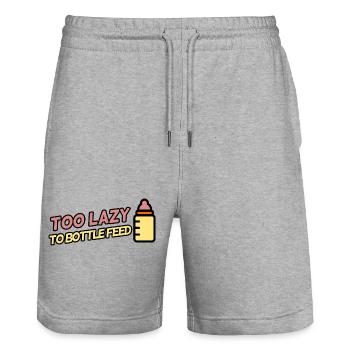 Too Lazy to Bottle Feed - Stanley/Stella Trainer Unisex Organic Jogging Shorts - heather grey - Front - Nik (191cm) & Marisol (170cm)
