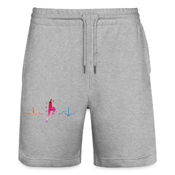 Boulderer Herzschlag Boulder Bouldern - Stanley/Stella Unisex Bio Joggingshorts Trainer  - Grau meliert - Vorne - Nik (191cm) & Marisol (170cm)