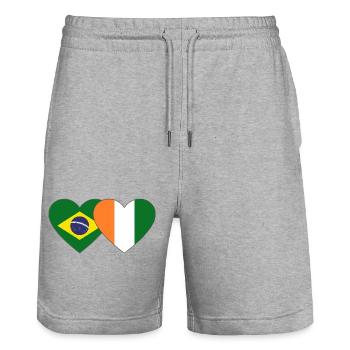 Brasillien_Elfenbeinküste_Flagge_Herz - Stanley/Stella Trainer Unisex Organic Jogging Shorts - heather grey - Front - Nik (191cm) & Marisol (170cm)
