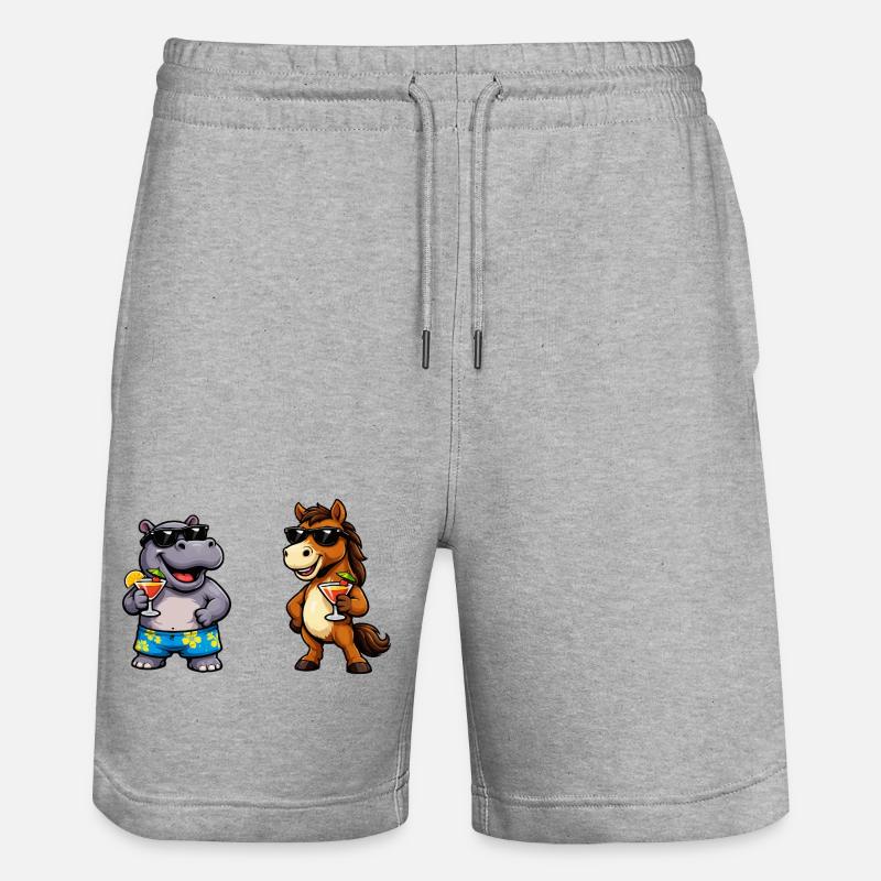 Dessin animé Cocktail Hippo Horse - Short de jogging bio TRAINER Stanley/Stella unisexe - gris chiné