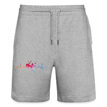 Boulderer Herzschlag Boulder Bouldern - Stanley/Stella Unisex Bio Joggingshorts Trainer  - Grau meliert - Vorne - Nik (191cm) & Marisol (170cm)