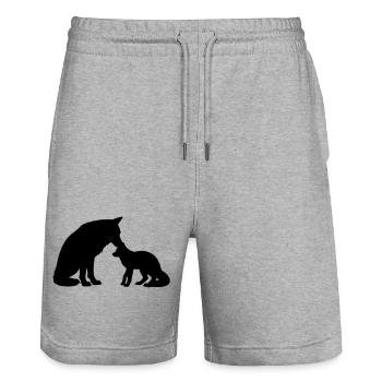 T-shirt Loup Famille - Wolf Family Bond - Short de jogging bio TRAINER Stanley/Stella unisexe - gris chiné - Devant - Nik (191cm) & Marisol (170cm)