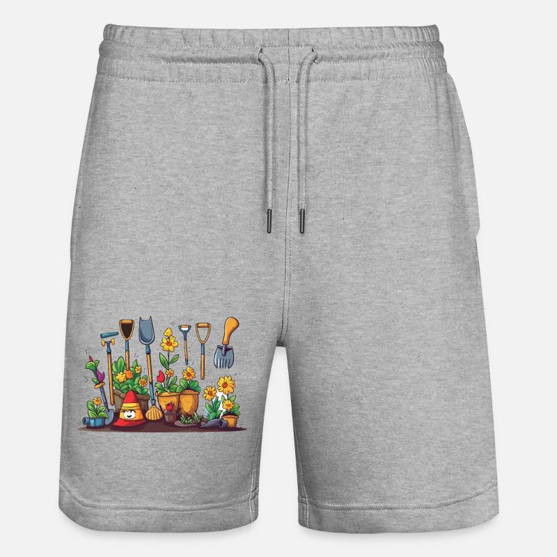 Gartenwerkzeug Blüten Szene - Stanley/Stella Unisex Bio Joggingshorts Trainer  - Grau meliert