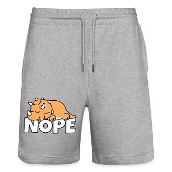 Nope Not Today Lazy Lazy Dino Triceratops - Stanley/Stella Trainer Unisex Organic Jogging Shorts - heather grey - Front - Nik (191cm) & Marisol (170cm)