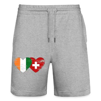 Côte d’Ivoire Drapeaux suisses Cœur utilisé - Short de jogging bio TRAINER Stanley/Stella unisexe - gris chiné - Devant - Nik (191cm) & Marisol (170cm)