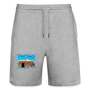 Cabane du village côtier à Majorque à Cadre Bleu - Short de jogging bio TRAINER Stanley/Stella unisexe - gris chiné - Devant - Nik (191cm) & Marisol (170cm)
