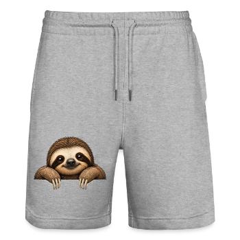 Langsames Lächeln Faultier Motiv - Stanley/Stella Unisex Bio Joggingshorts Trainer  - Grau meliert - Vorne - Nik (191cm) & Marisol (170cm)