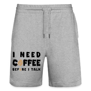 Ich brauche Kaffee, bevor ich lustige Kaffeeliebhaber Gif rede - Stanley/Stella Unisex Bio Joggingshorts Trainer  - Grau meliert - Vorne - Nik (191cm) & Marisol (170cm)