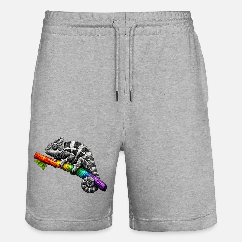 Caméléon arc-en-ciel sur la branche - Short de jogging bio TRAINER Stanley/Stella unisexe - gris chiné