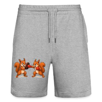 Eichhörnchen Boxtraining Cartoon Motiv  - Stanley/Stella Unisex Bio Joggingshorts Trainer  - Grau meliert - Vorne - Nik (191cm) & Marisol (170cm)