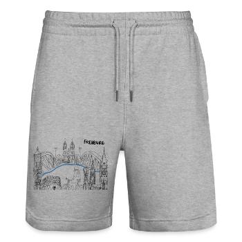 Freiburg Skyline  - Stanley/Stella Unisex Bio Joggingshorts Trainer  - Grau meliert - Vorne - Nik (191cm) & Marisol (170cm)