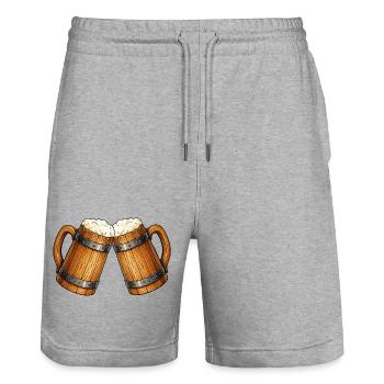 Prost! Zwei Bierkrüge Stoßen - Stanley/Stella Unisex Bio Joggingshorts Trainer  - Grau meliert - Vorne - Nik (191cm) & Marisol (170cm)