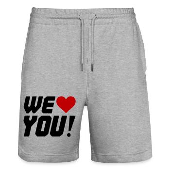 Heart Contrast Silhouette - Stanley/Stella Trainer Unisex Organic Jogging Shorts - heather grey - Front - Nik (191cm) & Marisol (170cm)