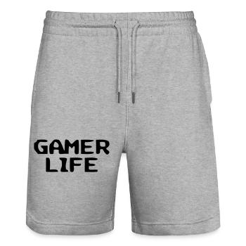 Casual Gamer Life lettering - Stanley/Stella Trainer Unisex Organic Jogging Shorts - heather grey - Front - Nik (191cm) & Marisol (170cm)