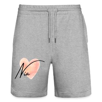 Nia Name für Mädchenname Baby Girl Baby Shower - Stanley/Stella Unisex Bio Joggingshorts Trainer  - Grau meliert - Vorne - Nik (191cm) & Marisol (170cm)