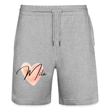 Mila Name für Mädchenname Baby Girl Baby Shower - Stanley/Stella Unisex Bio Joggingshorts Trainer  - Grau meliert - Vorne - Nik (191cm) & Marisol (170cm)