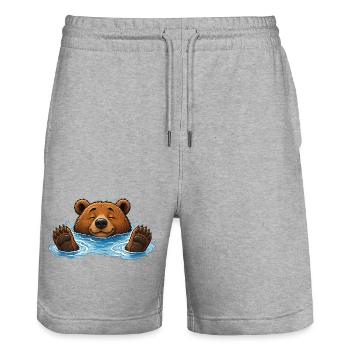 Bear Bathing in Water Funny Animal Motif - Stanley/Stella Trainer Unisex Organic Jogging Shorts - heather grey - Front - Nik (191cm) & Marisol (170cm)