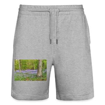 Woodland Bluebell Dawn - Stanley/Stella Trainer Unisex Organic Jogging Shorts - heather grey - Front - Nik (191cm) & Marisol (170cm)