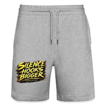 Silence Hooks Bigger Fishing Mindset Design - Stanley/Stella Trainer Unisex Organic Jogging Shorts - heather grey - Front - Nik (191cm) & Marisol (170cm)