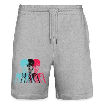 Pop Art Skeleton Neon Retro Design - Stanley/Stella Unisex Bio Joggingshorts Trainer  - Grau meliert - Vorne - Nik (191cm) & Marisol (170cm)