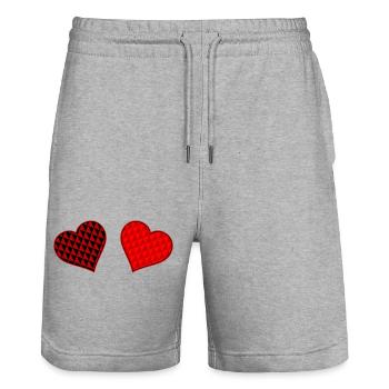 Geometric Heart Duo Red Black - Stanley/Stella Trainer Unisex Organic Jogging Shorts - heather grey - Front - Nik (191cm) & Marisol (170cm)