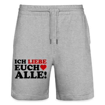 Liebe Herz Motiv - Stanley/Stella Unisex Bio Joggingshorts Trainer  - Grau meliert - Vorne - Nik (191cm) & Marisol (170cm)