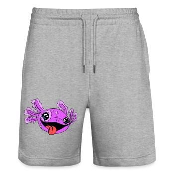 Naughty Axolotl with Tongue - Stanley/Stella Trainer Unisex Organic Jogging Shorts - heather grey - Front - Nik (191cm) & Marisol (170cm)