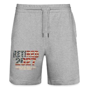 Ruhestand 2027 – dafür habe ich mein ganzes Leben  - Stanley/Stella Unisex Bio Joggingshorts Trainer  - Grau meliert - Vorne - Nik (191cm) & Marisol (170cm)
