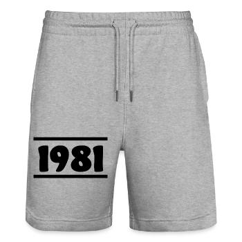 1981 Geburtstag 1981  - Stanley/Stella Unisex Bio Joggingshorts Trainer  - Grau meliert - Vorne - Nik (191cm) & Marisol (170cm)