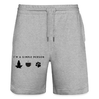 Je suis une personne simple – yoga, café et chiens - Short de jogging bio TRAINER Stanley/Stella unisexe - gris chiné - Devant - Nik (191cm) & Marisol (170cm)