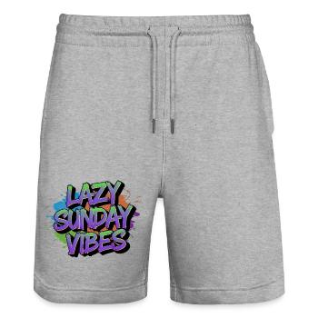 Lazy Sunday Vibes Graffiti - Stanley/Stella Trainer Unisex Organic Jogging Shorts - heather grey - Front - Nik (191cm) & Marisol (170cm)