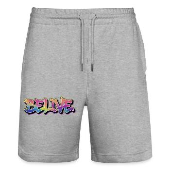 BELIVE Graffiti Rainbow - Stanley/Stella Trainer Unisex Organic Jogging Shorts - heather grey - Front - Nik (191cm) & Marisol (170cm)