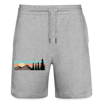 Camping Wald Berg Retro  - Stanley/Stella Unisex Bio Joggingshorts Trainer  - Grau meliert - Vorne - Nik (191cm) & Marisol (170cm)