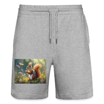 Squirrels in the flower garden - Stanley/Stella Trainer Unisex Organic Jogging Shorts - heather grey - Front - Nik (191cm) & Marisol (170cm)