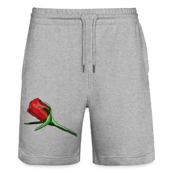 Red Rose on Black Painterly - Stanley/Stella Trainer Unisex Organic Jogging Shorts - heather grey - Front - Nik (191cm) & Marisol (170cm)