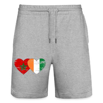 Cœur du drapeau marocain de Côte d’Ivoire utilisé - Short de jogging bio TRAINER Stanley/Stella unisexe - gris chiné - Devant - Nik (191cm) & Marisol (170cm)