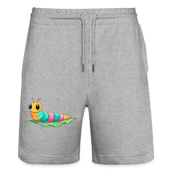 Colorful cartoon caterpillar on leaf - Stanley/Stella Trainer Unisex Organic Jogging Shorts - heather grey - Front - Nik (191cm) & Marisol (170cm)