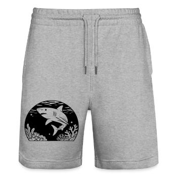 Hai mit Korallen - Stanley/Stella Unisex Bio Joggingshorts Trainer  - Grau meliert - Vorne - Nik (191cm) & Marisol (170cm)