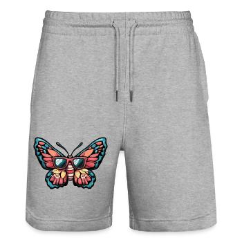 Vacances de la bande dessinée papillon - Short de jogging bio TRAINER Stanley/Stella unisexe - gris chiné - Devant - Nik (191cm) & Marisol (170cm)