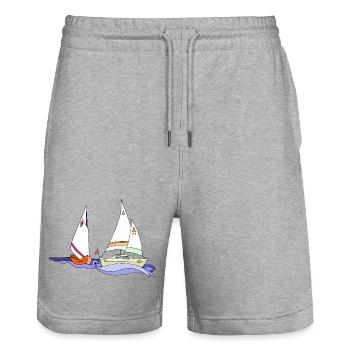 Segelboote - Stanley/Stella Unisex Bio Joggingshorts Trainer  - Grau meliert - Vorne - Nik (191cm) & Marisol (170cm)