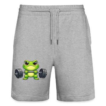 Kraftfrosch beim Heben schwerer Gewichte - Stanley/Stella Unisex Bio Joggingshorts Trainer  - Grau meliert - Vorne - Nik (191cm) & Marisol (170cm)