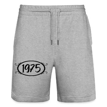 1975 Retro 1975 Vintage, 1975 Geschenk 1975 - Stanley/Stella Unisex Bio Joggingshorts Trainer  - Grau meliert - Vorne - Nik (191cm) & Marisol (170cm)