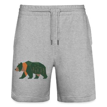 Geometric Forest Bear Moonlight - Stanley/Stella Trainer Unisex Organic Jogging Shorts - heather grey - Front - Nik (191cm) & Marisol (170cm)