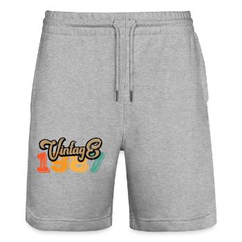 Millésime 1987 - Short de jogging bio TRAINER Stanley/Stella unisexe - gris chiné - Devant - Nik (191cm) & Marisol (170cm)