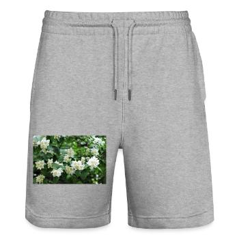 White Garden Jasmin flowers on Green Foliage - Stanley/Stella Trainer Unisex Organic Jogging Shorts - heather grey - Front - Nik (191cm) & Marisol (170cm)