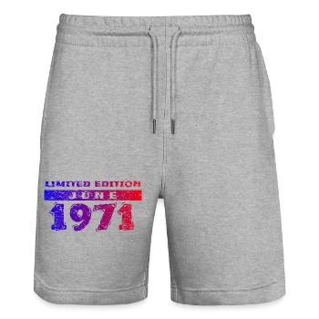 55th Birthday Limited Edition 06/1971 - Stanley/Stella Trainer Unisex Organic Jogging Shorts - heather grey - Front - Nik (191cm) & Marisol (170cm)