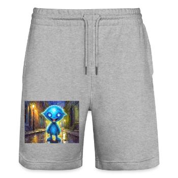 Blaues lustiges und lachendes Monster  - Stanley/Stella Unisex Bio Joggingshorts Trainer  - Grau meliert - Vorne - Nik (191cm) & Marisol (170cm)