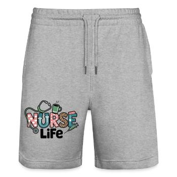 Cadeau pour Nurse Life : Cadeau - Short de jogging bio TRAINER Stanley/Stella unisexe - gris chiné - Devant - Nik (191cm) & Marisol (170cm)