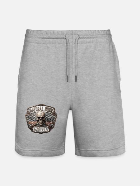 Natural Born Griller Skull Badge - Stanley/Stella Trainer Unisex Organic Jogging Shorts - heather grey