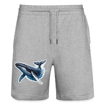 Leaping Humpback Whale – Dynamic Marine Illustrations - Stanley/Stella Trainer Unisex Organic Jogging Shorts - heather grey - Front - Nik (191cm) & Marisol (170cm)